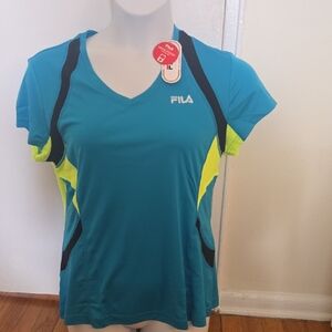 Fila Blue and Yellow Fitted Short Sleeve T-Shirt